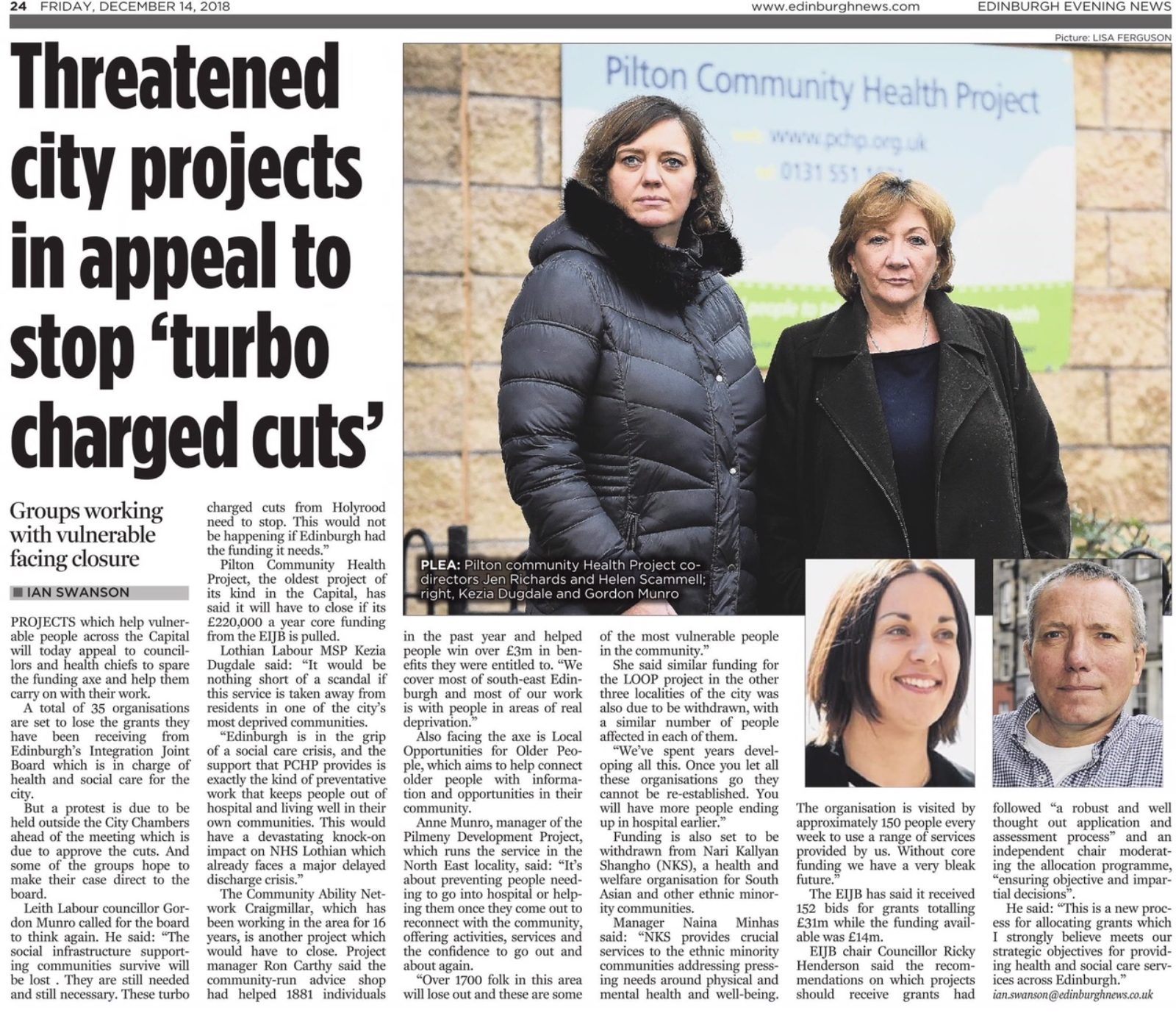 Edinburgh Evening News Article - Pilton Community Health Project Closure - 14 December 2018