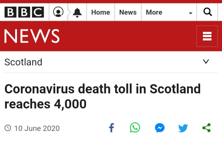 Headline from BBC news website 10 June  2020