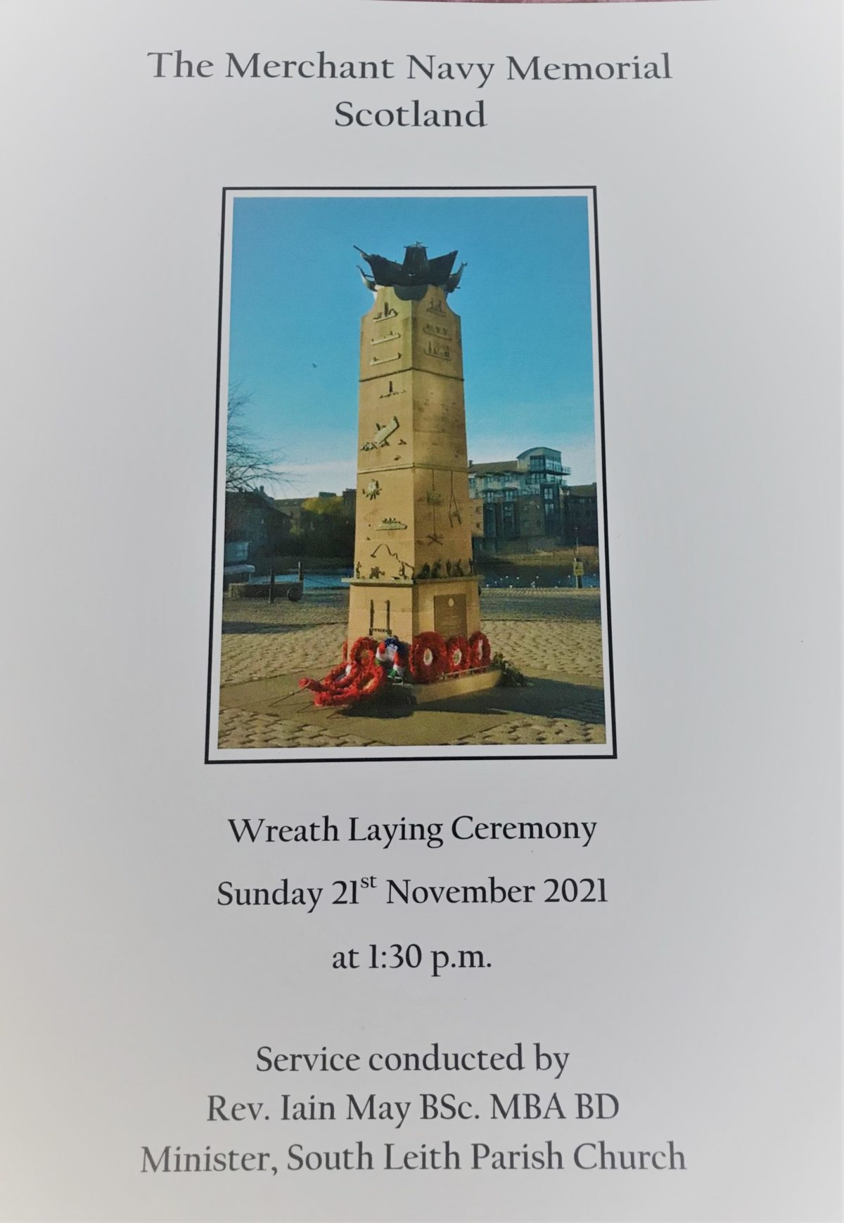 Order of Service - Wreath Laying at Merchant Navy Memorial - 21 November 2021